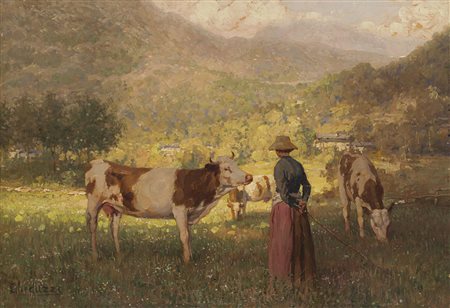 Giuseppe Gheduzzi (Crespellano 1889 - Torino 1957) "Pastorella" olio su...