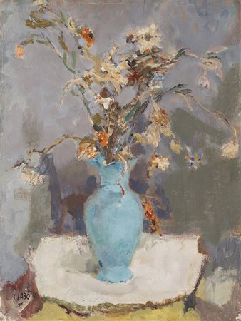 Savinio Labò (Milano 1899 - 1976) "Vaso di fiori" 1951 olio su compensato (cm...