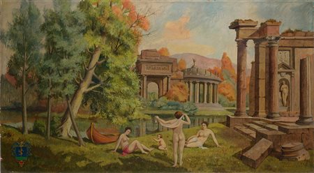 Arnaldo Ronchi (Laino (Co) 1898 - Milano 1985) "Il bagno sulla riva" 1957...