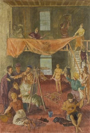 Franco Gentilini (Faenza 1909 - Roma 1981) "Lo studio" 1938 olio su tela (cm...