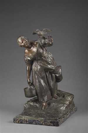 Celestino Fumagalli (Torino 1864 - Milano 1941) "Contadinella" scultura in...