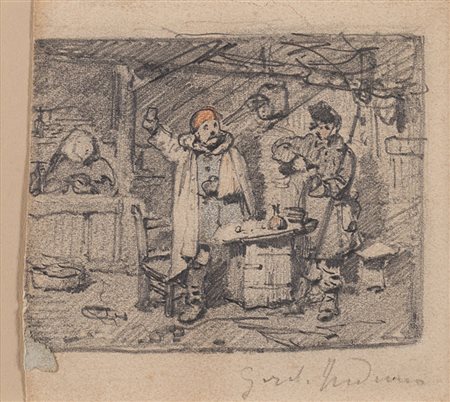 Gerolamo Induno (Milano 1825 - 1890) "Figure in un interno - Crimea" tecnica...