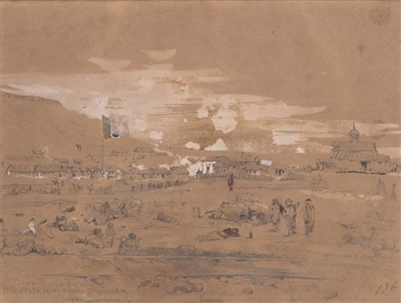 Gerolamo Induno (Milano 1825 - 1890) "Davanti alla casa dello Stato Maggiore...