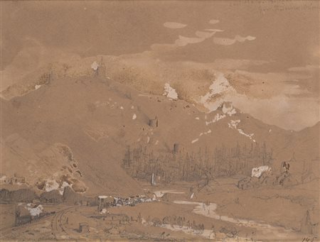 Gerolamo Induno (Milano 1825 - 1890) "Castello di Balaclava" tecnica mista su...