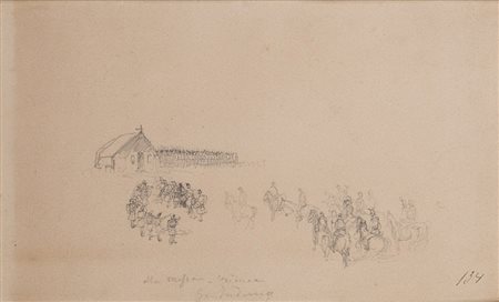 Gerolamo Induno (Milano 1825 - 1890) "Alla messa - Crimea" disegno a matita...