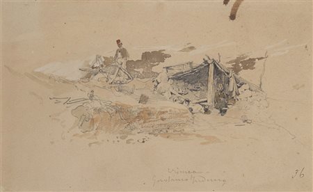 Gerolamo Induno (Milano 1825 - 1890) "Crimea" tecnica mista su carta (cm...