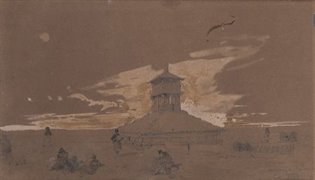 Gerolamo Induno (Milano 1825 - 1890) "Osservatorio - Crimea" tecnica mista su...