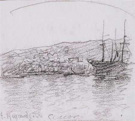 Enrico Reycend (Torino 1855 - 1928) "Porto di Genova" disegno (cm 9.5x11)...