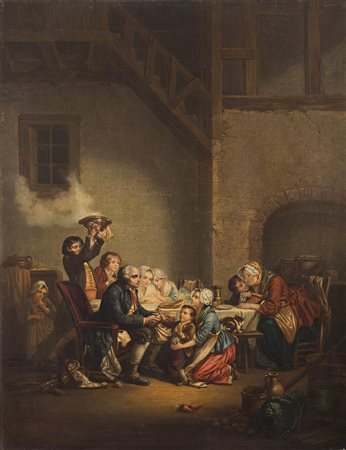 Maestro inglese della seconda metà del XIX Secolo "Scena di interno" olio su...