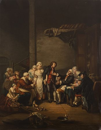 Maestro inglese della seconda metà del XIX Secolo "Scena di interno" olio su...