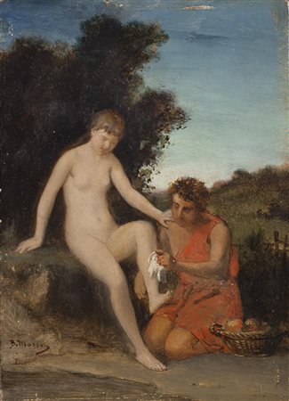 Benedict Masson (Sombernon 1819 - Parigi 1893) "La toilette" olio su tavola...