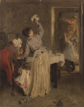 John Brown Abercrombie (Inghilterra 1843 - 1929) "Goodbye" olio su tela (cm...