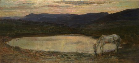 Beppe Ciardi (Venezia 1875 - Quinto 1932) "Cavallo alla fonte" olio su tela...