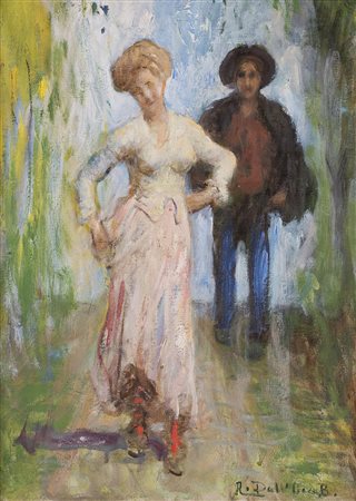 Angelo Dall' Oca Bianca (Verona 1858 - Verona 1942) "Corteggiatore" olio su...