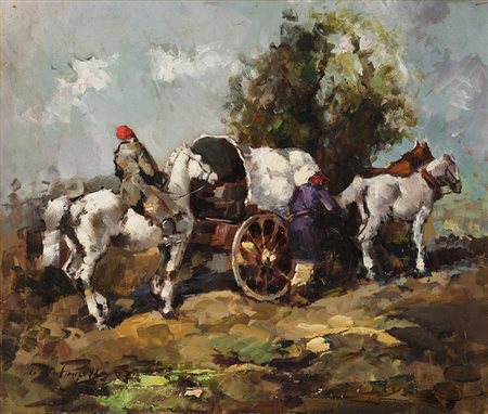 Alessio Issupoff (Vjatka 1889 - Roma 1957) "La carovana" olio su compensato...