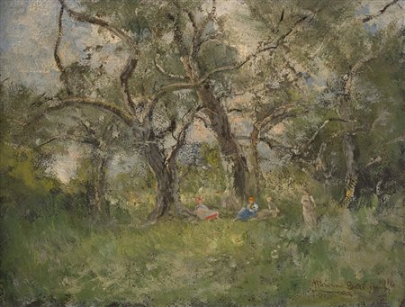 Pompeo Mariani (Monza 1857 - Bordighera 1927) "Ulivi a Bordighera" 1916 olio...