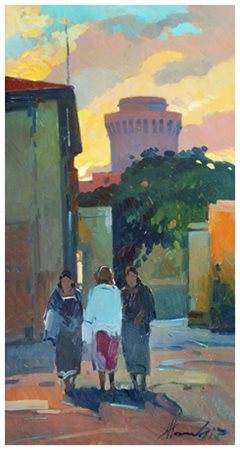 PIERO MARCHI Borgo San Lorenzo 1917 – Livorno 2002 Tramonto Olio su faesite...