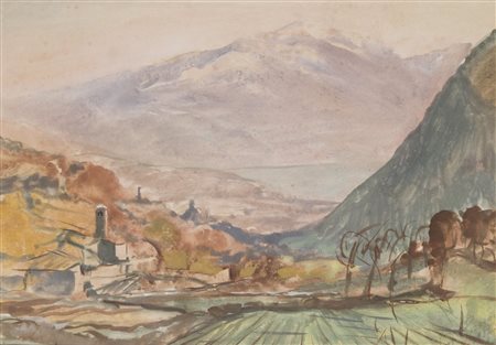 Luigi Pizzini (1884-1977) Veduta da Tenno sul Lago di Garda firma e data in...