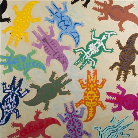 Giovanni Turazza (1939) Coccodrilli firma in basso a destra acrilico su...