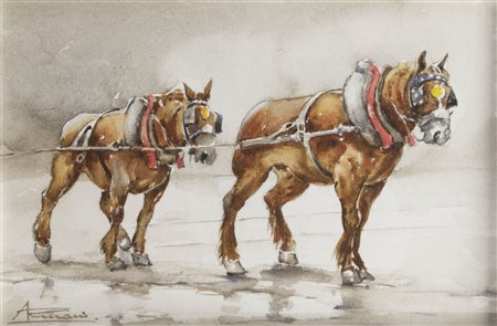 Ernesto Giuliano Armani (1898-1986) Cavalli trainanti firmato in basso a...