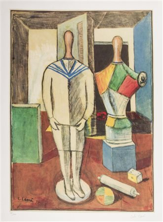 Carlo Carrà (1881-1966) Madre e figlio firma e data in lastra in basso a...