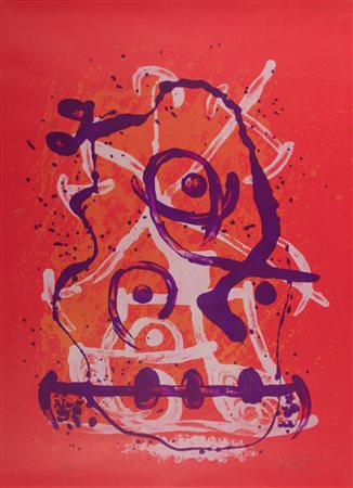 Joan Mirò (1893-1983) Chevauchée rouge violet firma in basso a destra;...