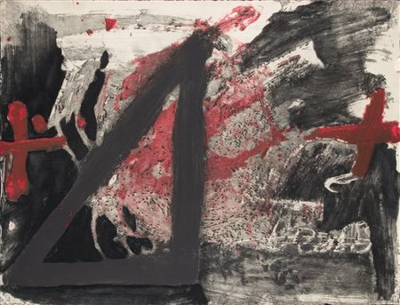 Antoni Tapies (1923-2012) Triangle, dalla serie ‘Negre i Roig’ firma in basso...