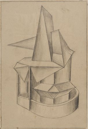 Fortunato Depero (1892-1960) Padiglione con tetto di prismi compenetrati...