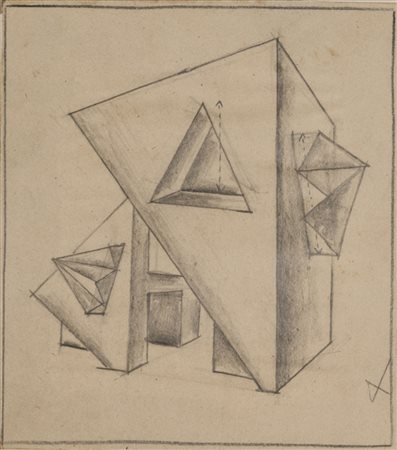 Fortunato Depero (1892-1960) Padiglione a prismi triangolari matita su carta...