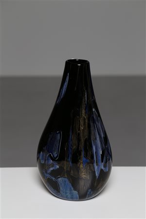 POLI GINO Attrib. Raro vaso in pasta blu lattimo e avventurina, oro, nero,...