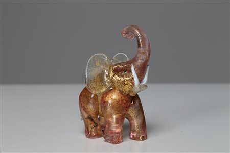 BAROVIER ERCOLE (1889 - 1974) Elefantino in cristallo foglia oro e zanne in...