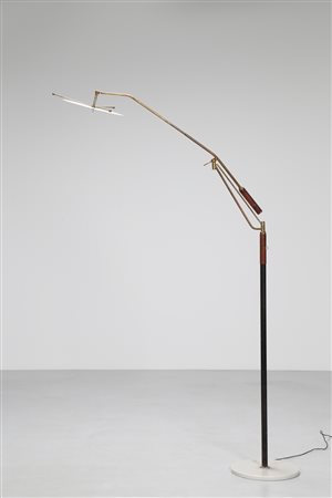 ARREDO LUCE Lampada da terra in ottone, metallo laccato nero, marmo e cuoio,...