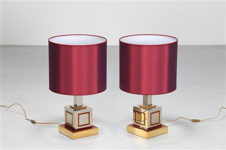 BANCI GIOVANNI Coppia lampade da tavolo in metallo smaltato, bagno oro e...