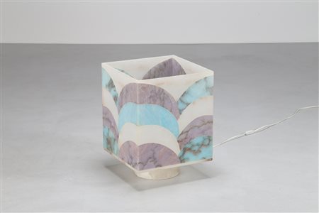 COVERI ENRICO Lampada da appoggio in alabastro intarsiato, realizzata in sei...