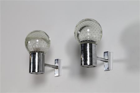 SARFATTI GINO (1912 - 1985) Coppia appliques in ottone cromato, vetro...