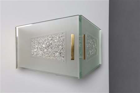 INGRAND MAX (1908 - 1969) Applique in metallo laccato, ottone e vetro inciso,...