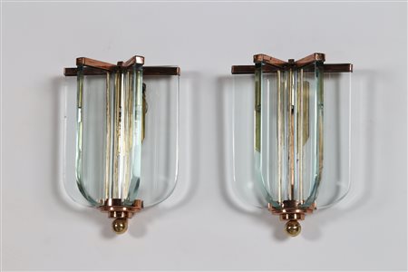 BRUSOTTI LUIGI Coppia appliques In ottone rame e cristallo, 1937. Ottone,...