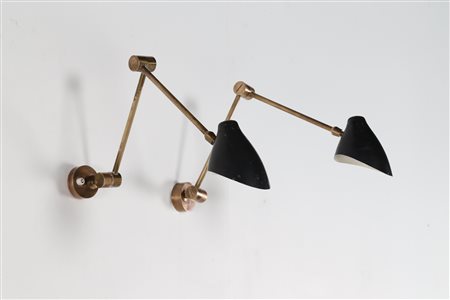 STILNOVO Coppia appliques in ottone e alluminio laccato anni 1960. Alluminio...