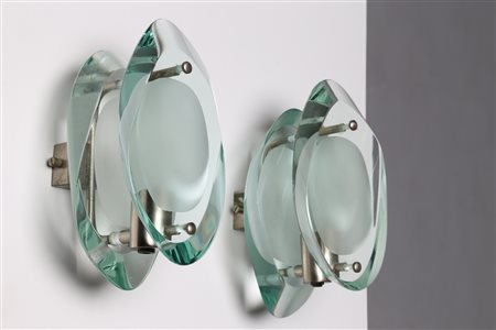 INGRAND MAX (1908 - 1969) Coppia appliques mod. 2093 vetro massello, lattimo,...