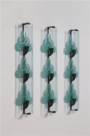 POLI FLAVIO (1900 - 1984) Tre appliques in vetro di murano acidato,...