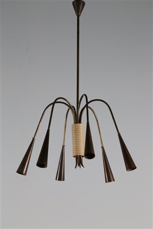 ULRICH GUGLIELMO Attrib. Elegante lampadario a sei luci con evidenti...