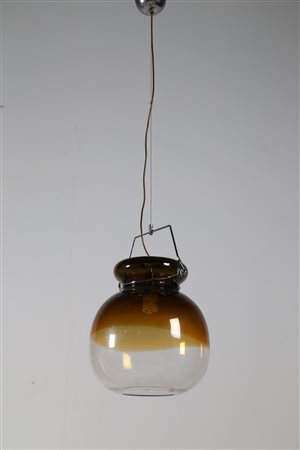 ZUCCHERI TONI (1937 - 2008) Lampada a sospensione in metallo e vero di Murano...