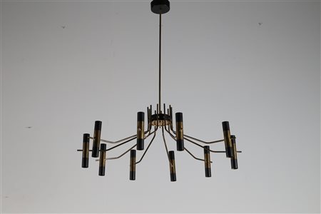 TORLASCO OSCAR Lampadario dieci luci mod. 582 per Lumi Milano, 1961 . Ottone...