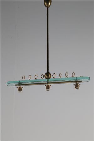 BRUSOTTI LUIGI Attrib. Lampada a sospensione tre luci con cristallo di grande...