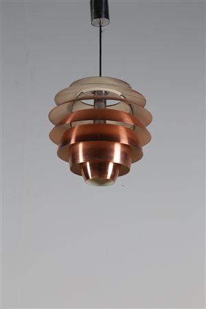 STILNOVO Lampadario in rame spazzolato e metallo cromato mod. 1231. Prod....