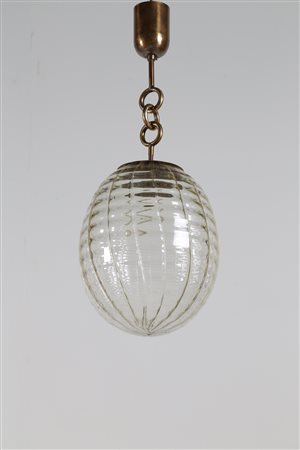 VENINI Lampadario con boccia in vetro trasparente cordonato e struttura in...