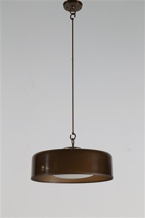 FRANCO ALBINI E FRANCA HELG Lampadario in ottone, vetro satinato bianco e...