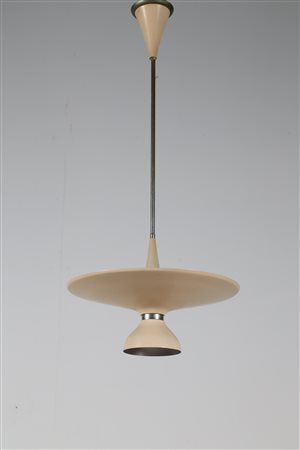 BUZZI FRANCO (n. 1912) Lampada a sospensione in metallo laccato e cromato,...