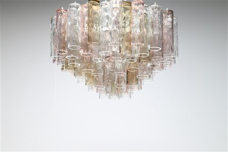 BAROVIER & TOSO Lampadario in vetro di Murano con supporto in metallo, 1960....