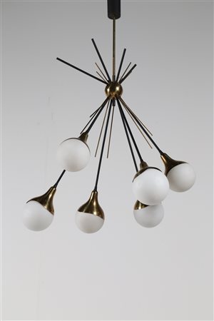 STILNOVO Lampada a sospensione in ottone metallo laccato e vetro opalino,...